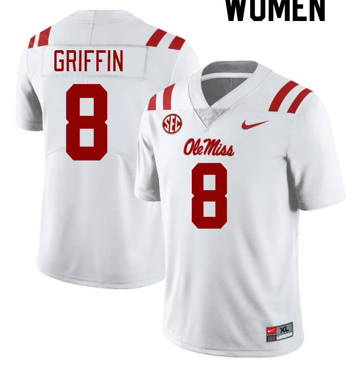Women #8 Jam Griffin Ole Miss Rebels College Football Jerseyes Stitched Sale-White - Click Image to Close